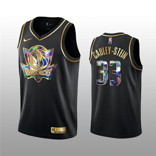 Men's Dallas Mavericks #33 Willie Cauley-Stein 2021/22 Black Golden Edition 75th Anniversary Diamond Logo Stitched Basketball Jersey Men's Dallas Mavericks #33 Willie Cauley-Stein 2021/22 Black Golden Edition 75th Anniversary Diamond Logo Stitched Basketball Jersey